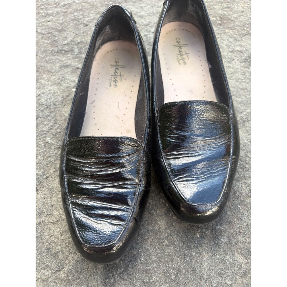 Clarks Women's Black Patent Leather Slip-On Loafers 6 Wide